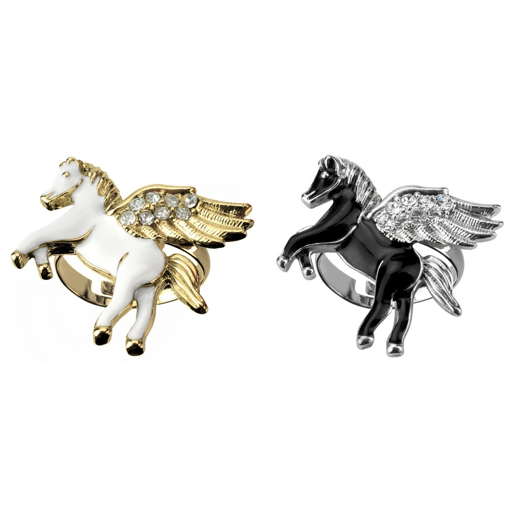 Ring enamel & crystal glass pegasus black & white