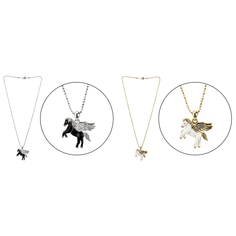 Necklace with a pendant enamel & crystal glass pegasus