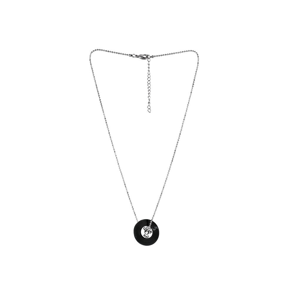 'Any length' necklace with a pendant enamel record black & white