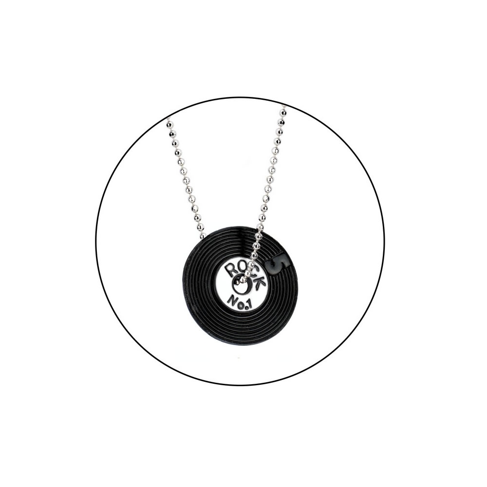 'Any length' necklace with a pendant enamel record black & white - Image 2