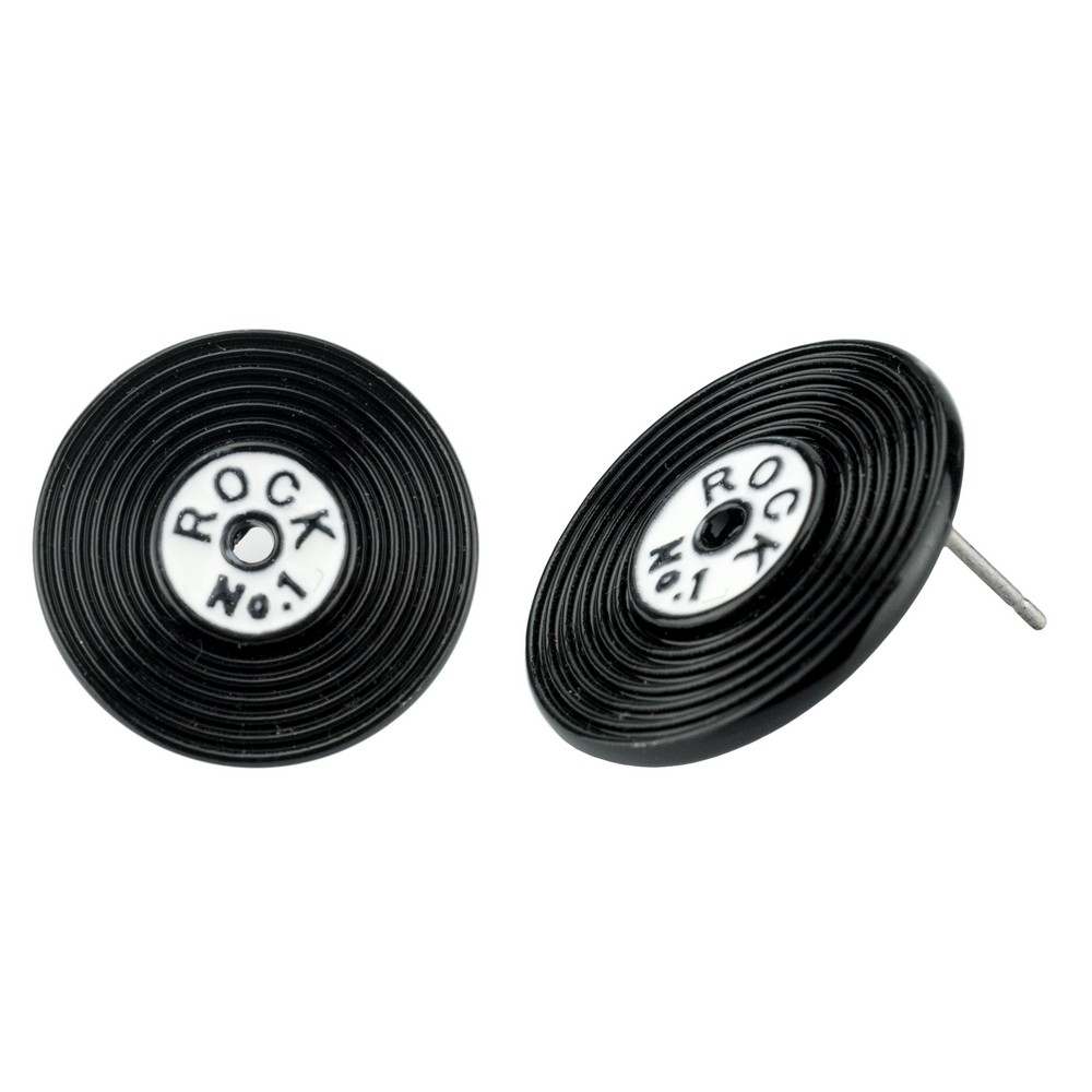 Stud earring enamel record black & white