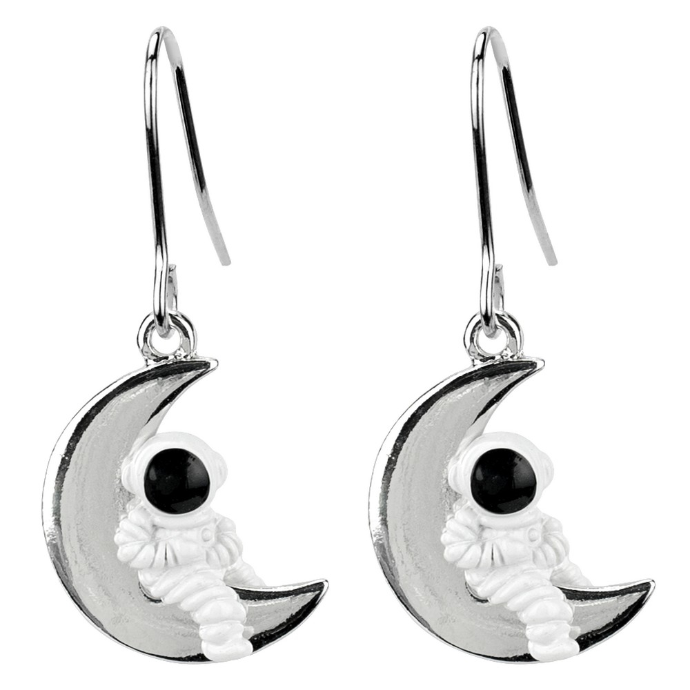 Drop earring man on the moon black & white