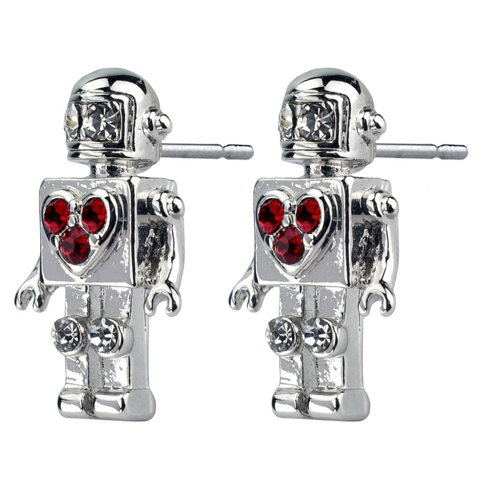 Stud earring crystal glass robot