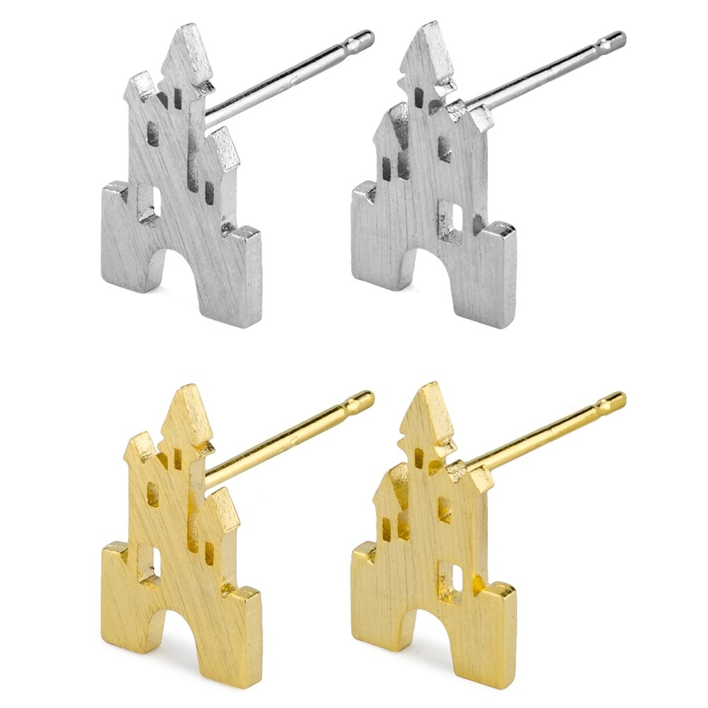 Stud earring princess castle silver & gold