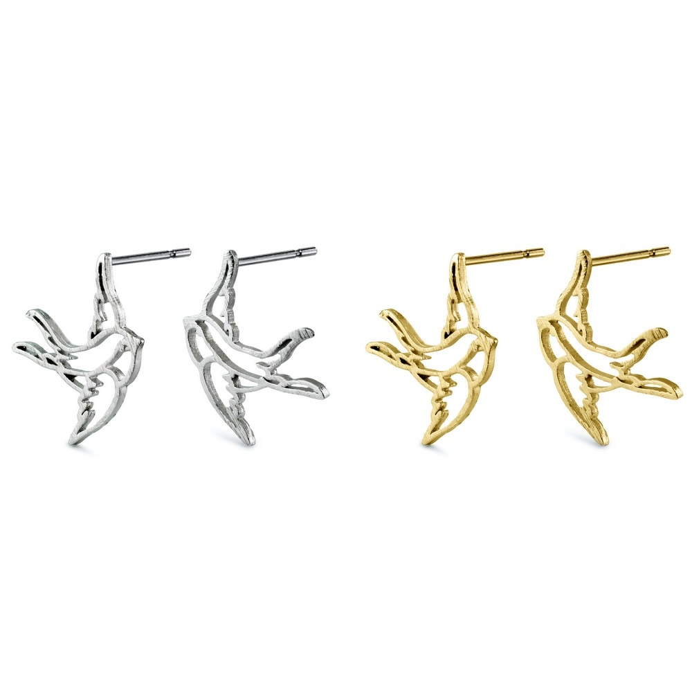 Stud earring swallow silver & gold