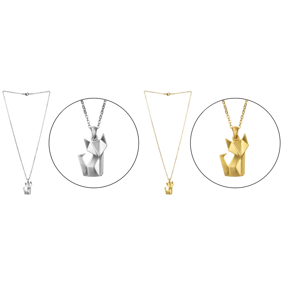 Necklace with a pendant origami fox