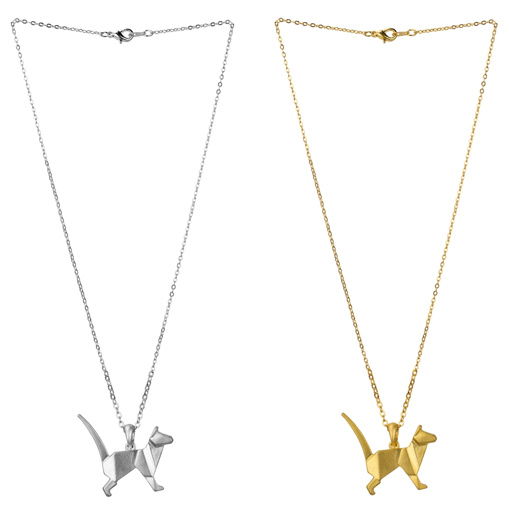 Necklace with a pendant origami cat
