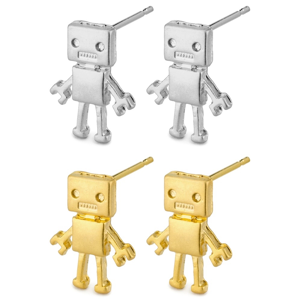 Stud earring robot silver & gold