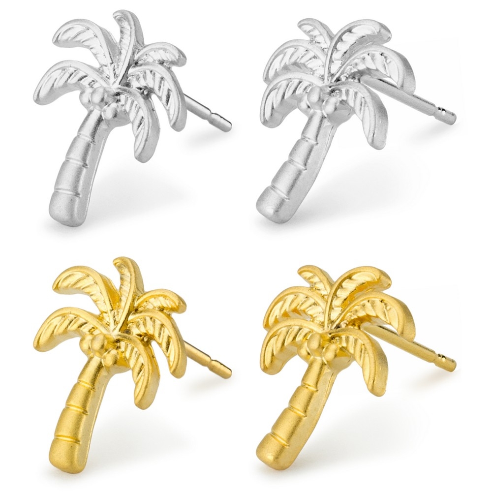 Stud earring palm tree silver & gold