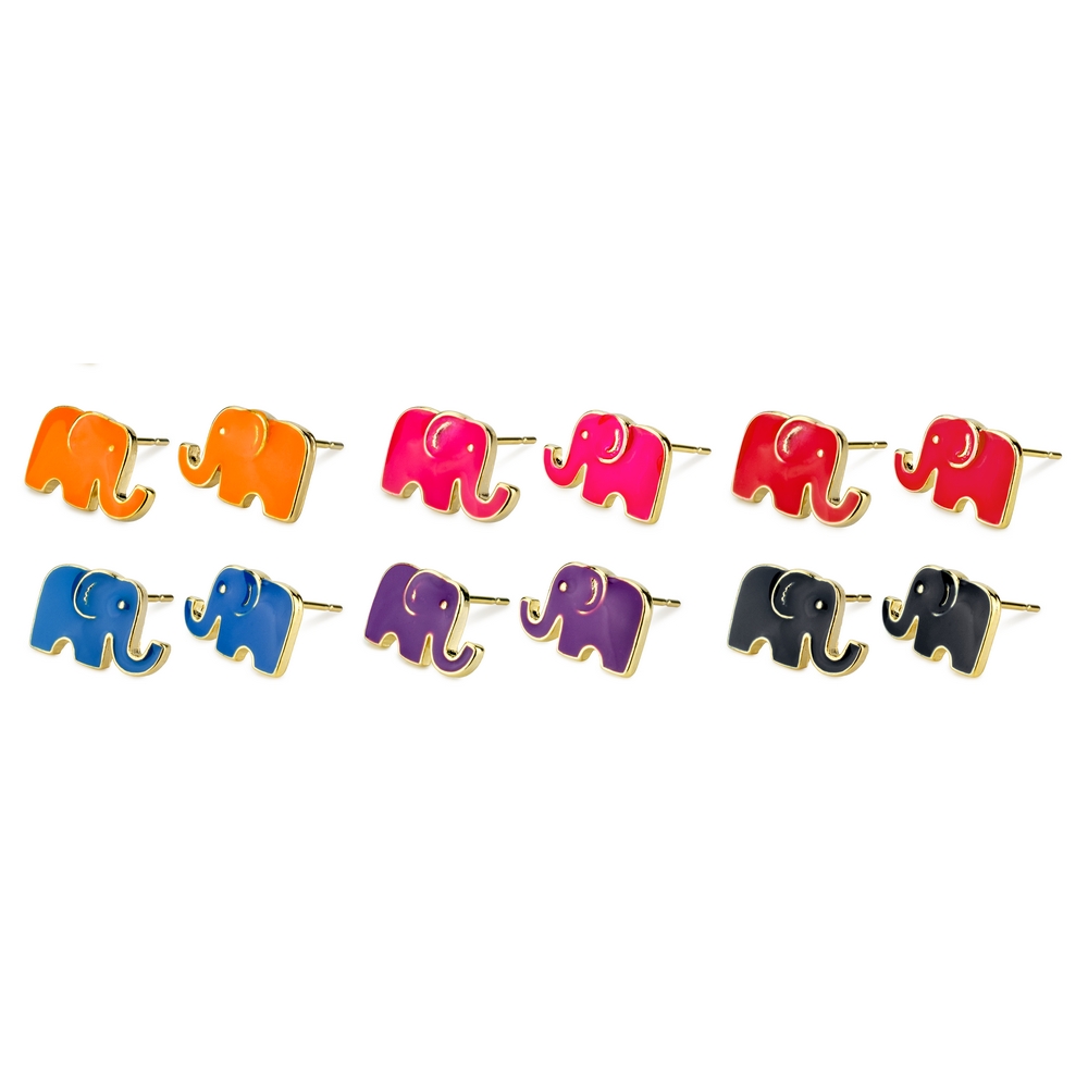 Stud earring enamel elephant assorted colours