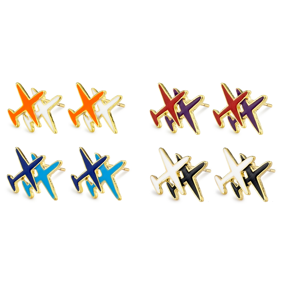 Stud earring enamel aeroplane assorted colours