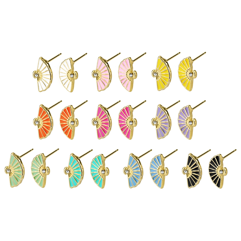 Stud earring enamel geisha fan assorted colours