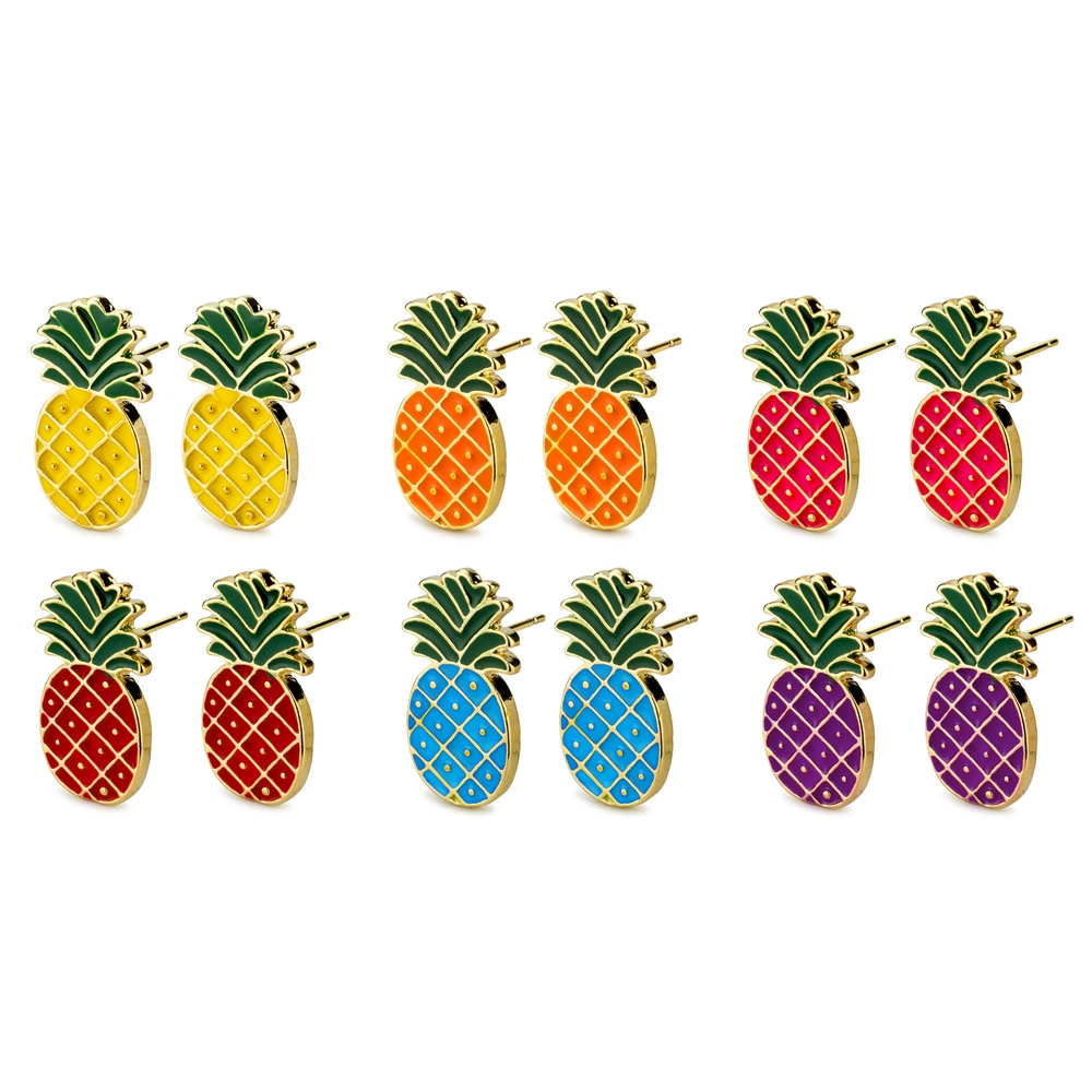 Stud earring enamel pineapple assorted colours