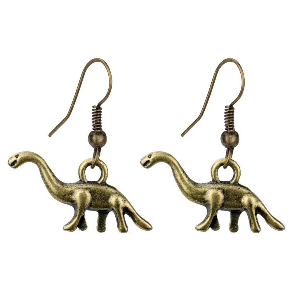 Drop earring diplodocus dinosaur antique gold