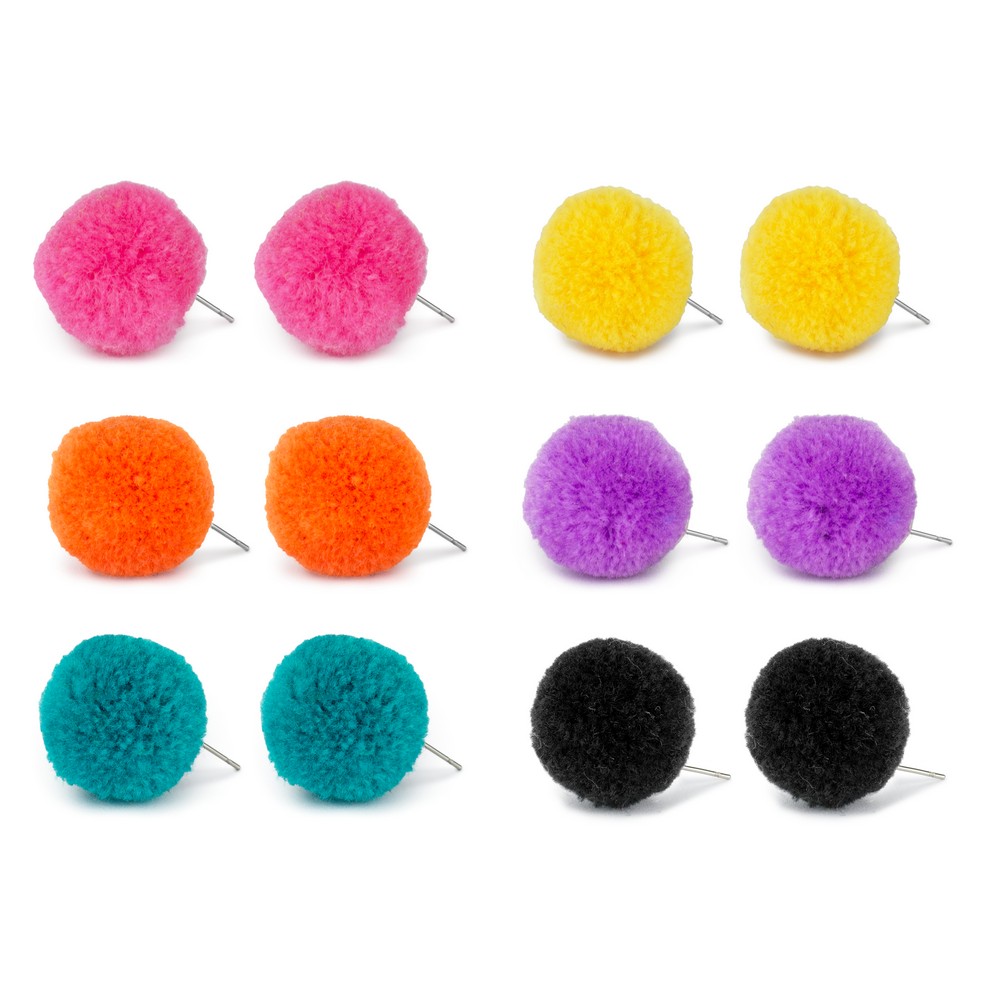 Stud earring cotton pompom multicoloured