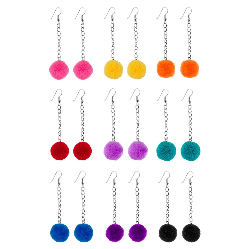 Drop earring cotton pompom on chain