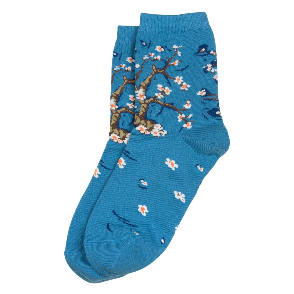 Socks cotton & spandex inspired by Van Gogh almond blossom blue