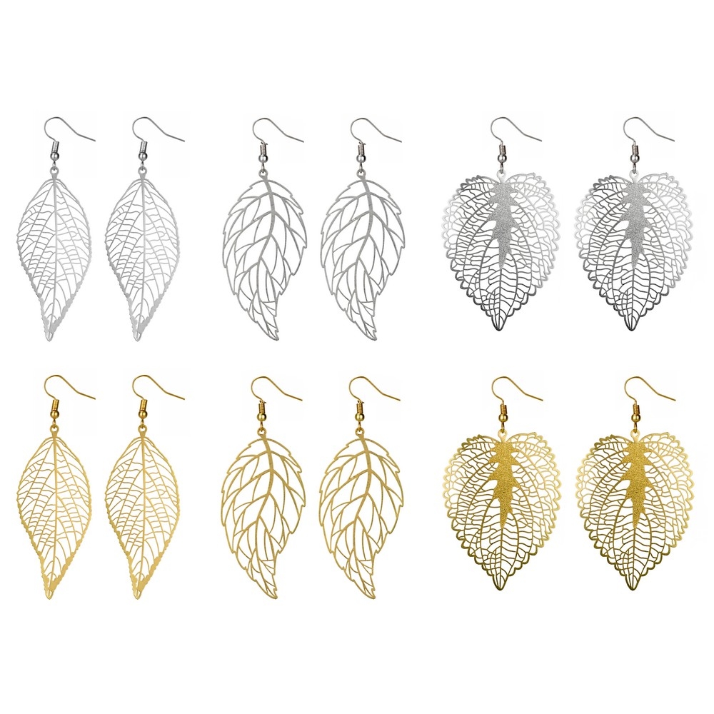 Drop earring etched leaf matte