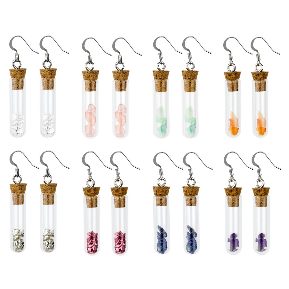 Drop earring glass test tube stones assorted colours