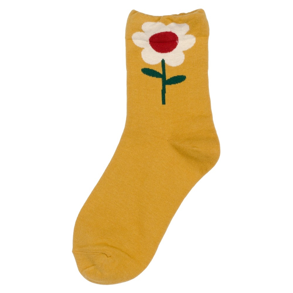 Socks cotton & spandex big flower yellow