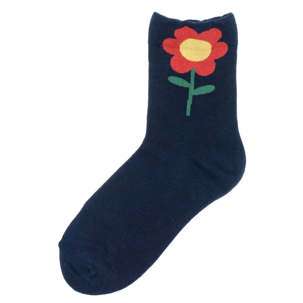 Socks cotton & spandex big flower navy blue