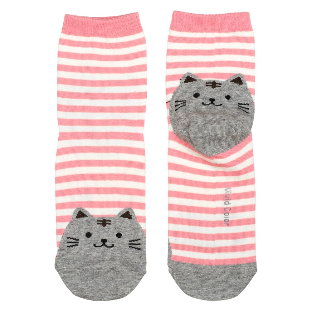 Socks cotton & spandex stripey cat toes pink