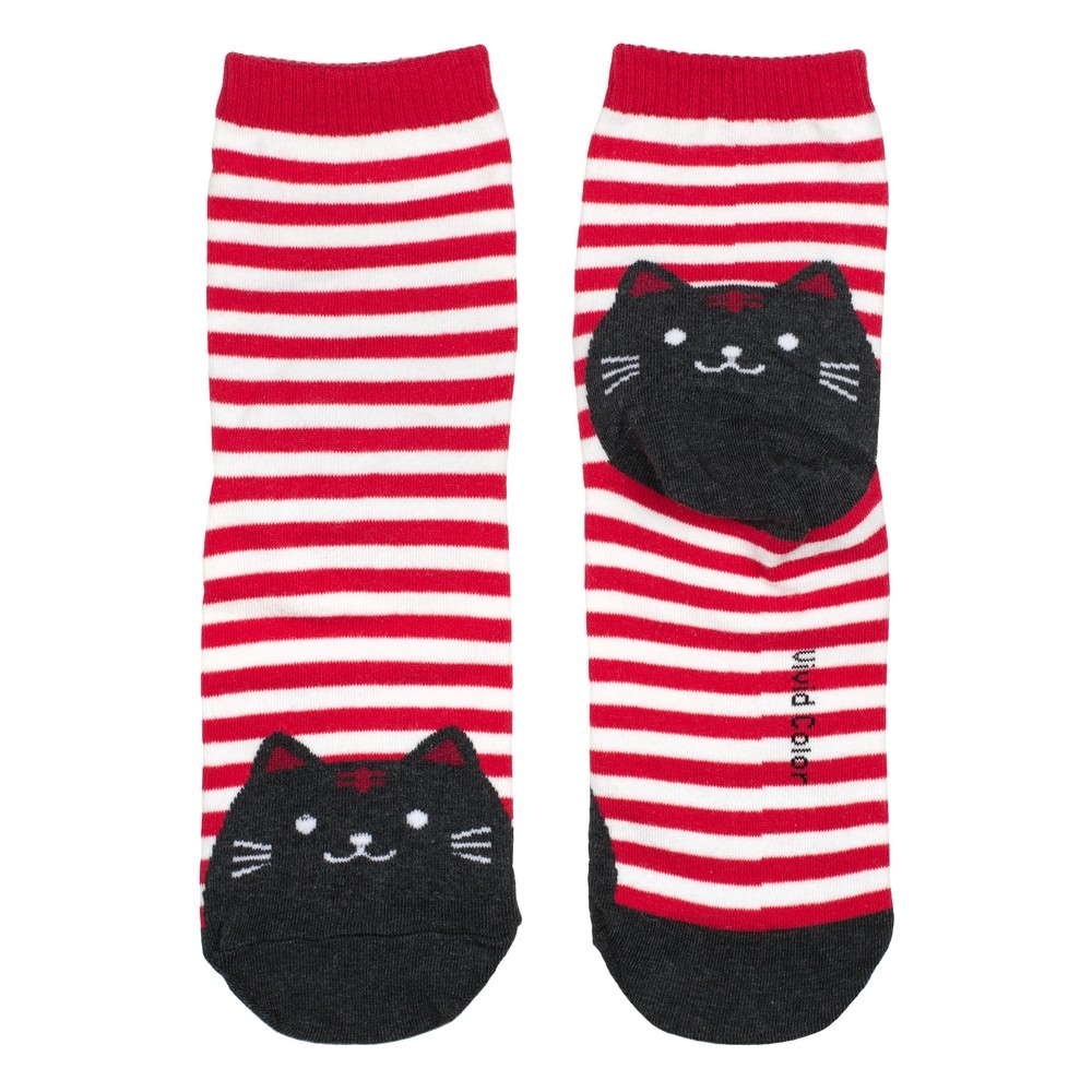 Socks cotton & spandex stripey cat toes red