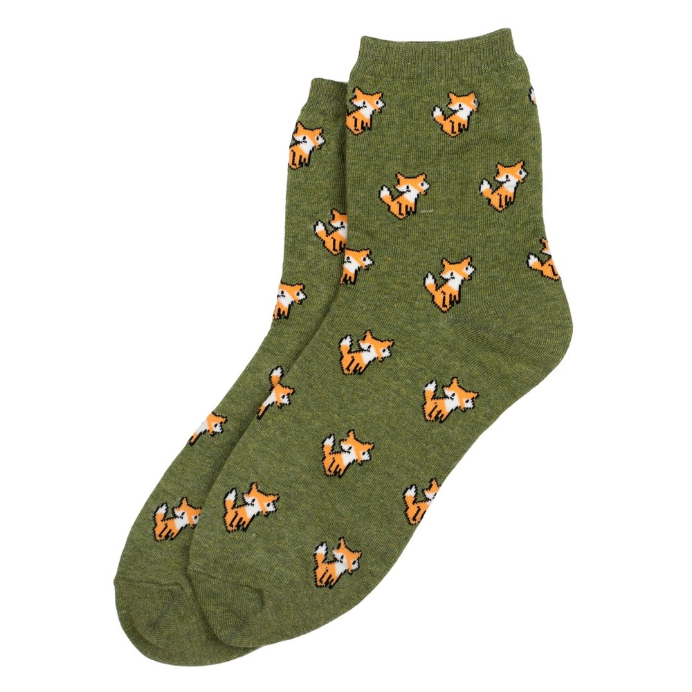 Socks cotton & spandex tiny animal fox green