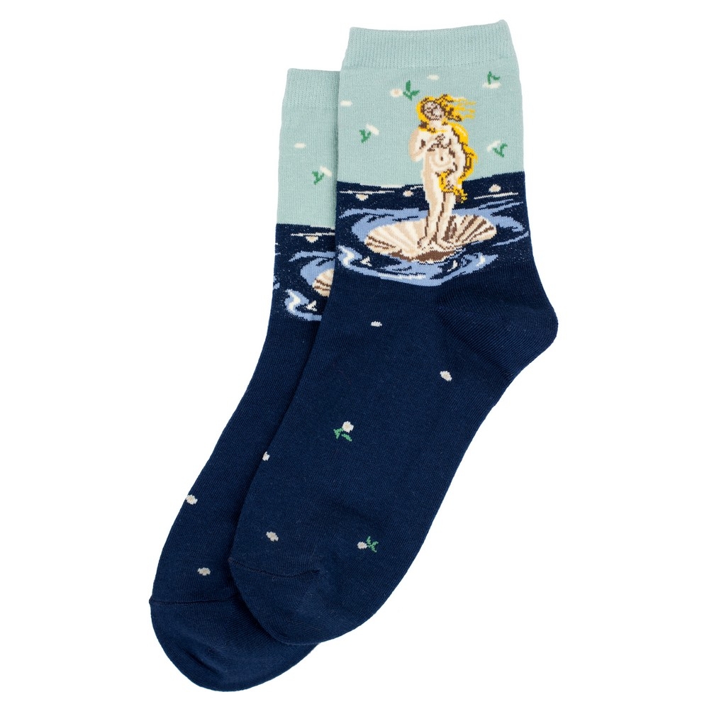 Socks cotton & spandex inspired by Botticelli The Birth of Venus blue