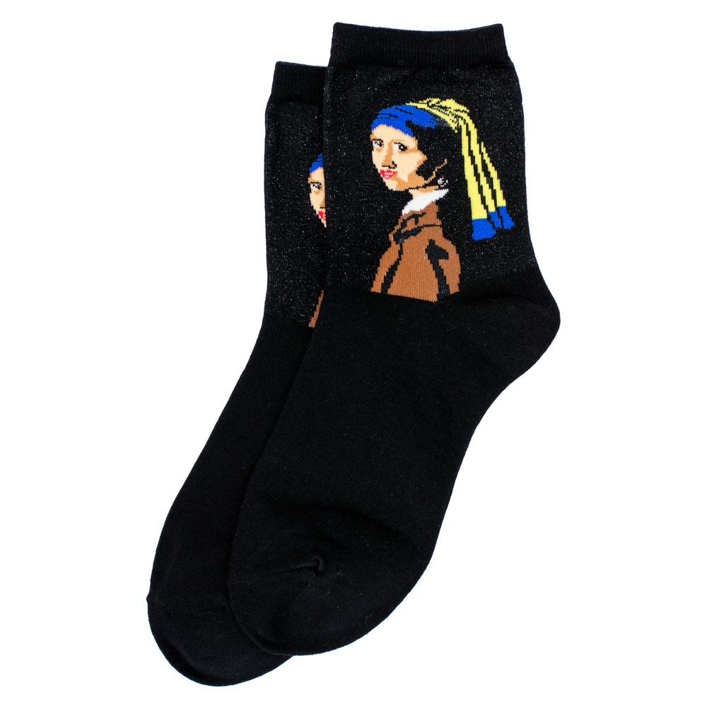 Socks cotton & spandex inspired by Vermeer Girl with a Pearl Earring black