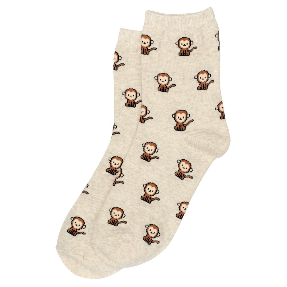 Socks cotton & spandex tiny animal monkey beige