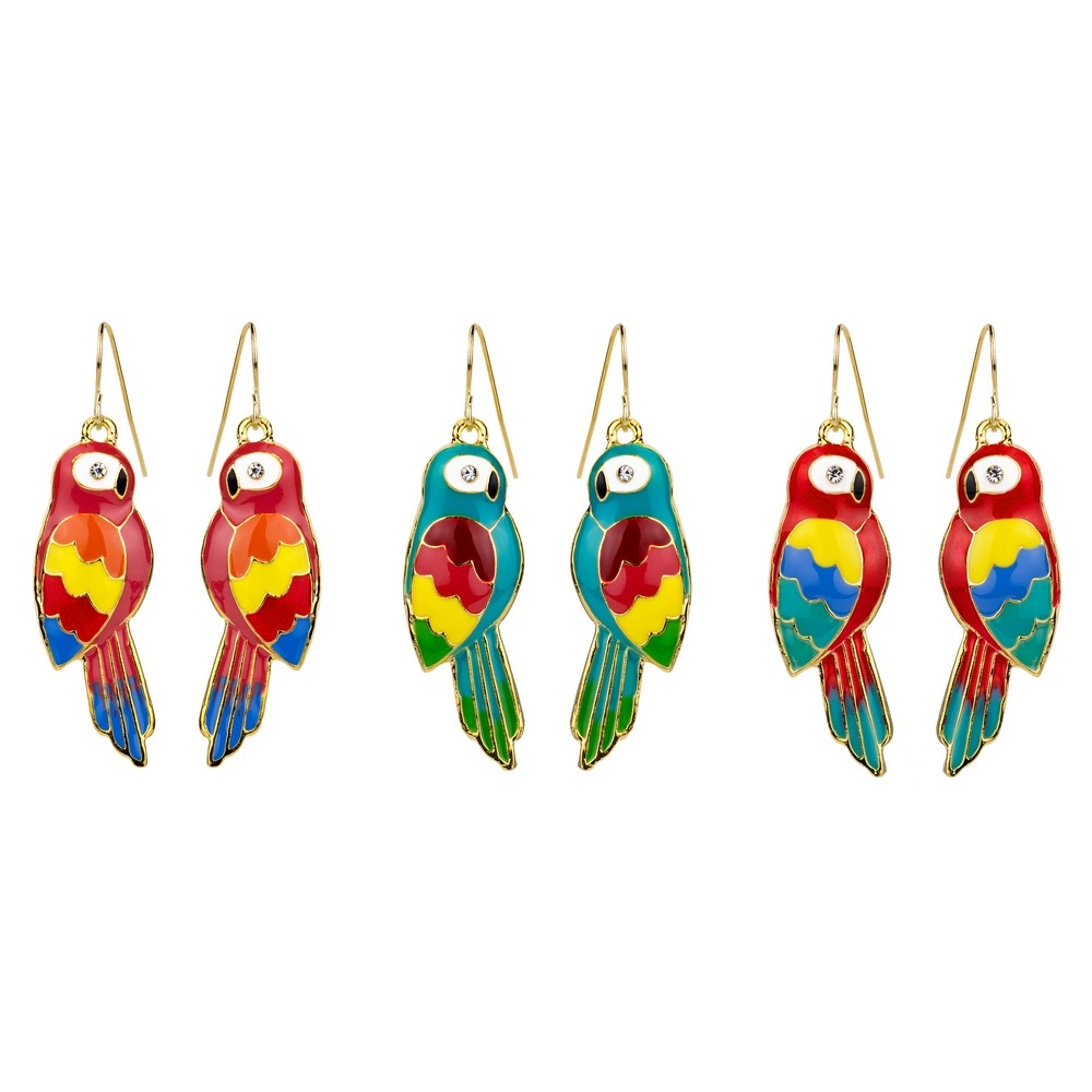 Drop earring enamel parrot