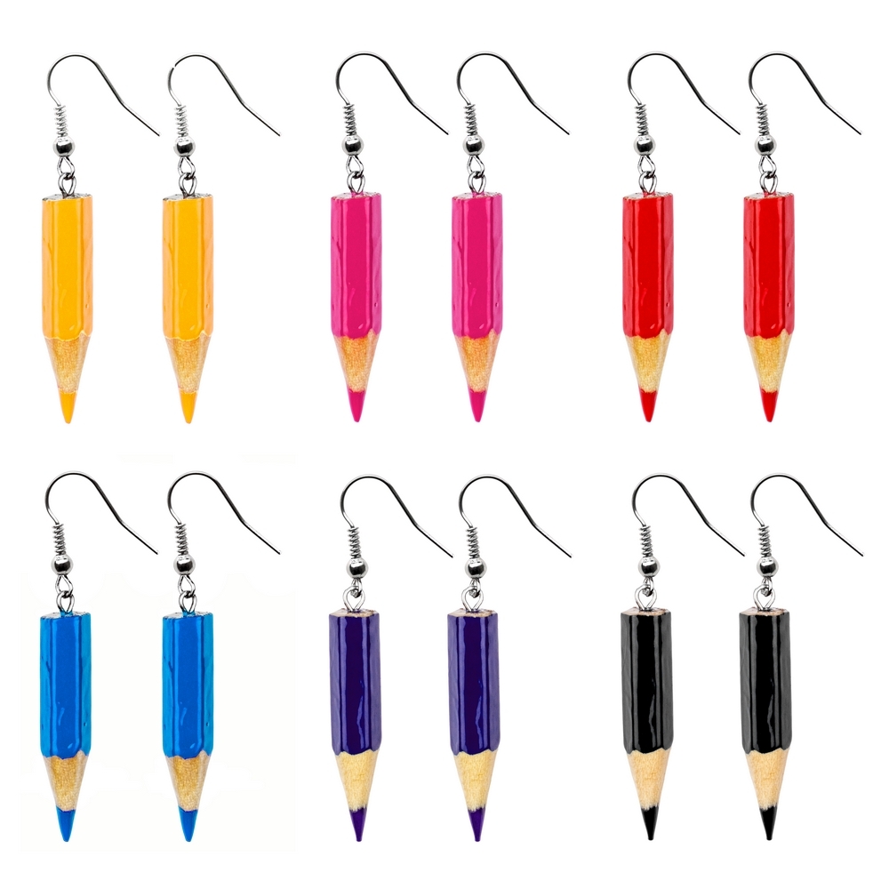 Drop earring wood pencil assorted colours