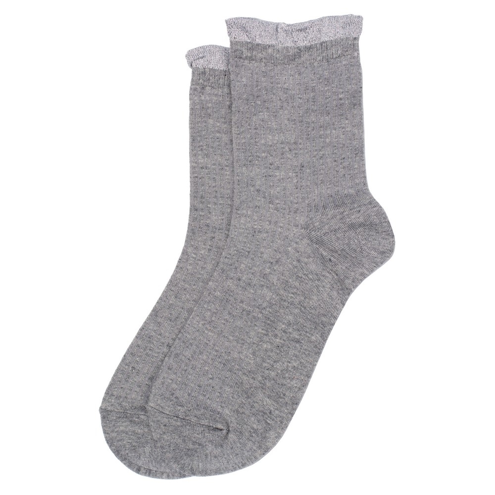 Socks cotton & spandex lurex ruffle trim grey grey