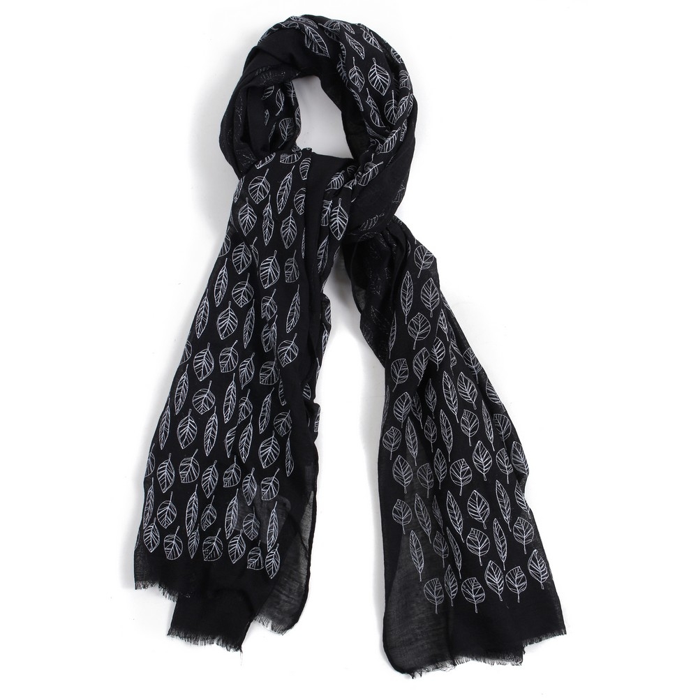 Scarf cotton leaf lines black