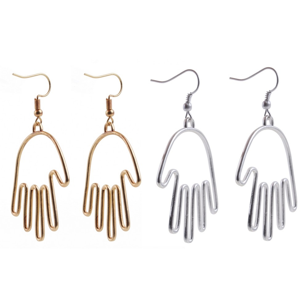Drop earring hand outline silver & gold