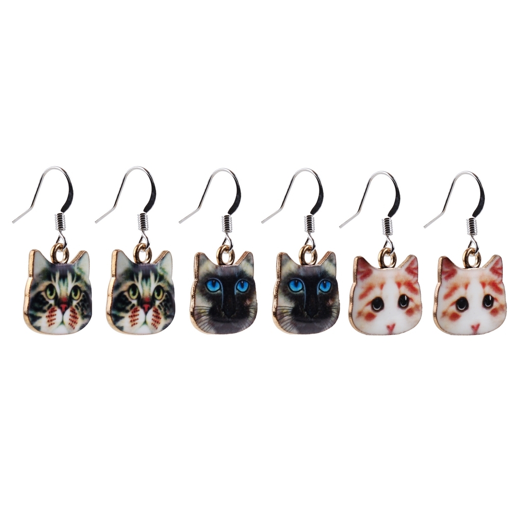 Drop earring cat face multicoloured