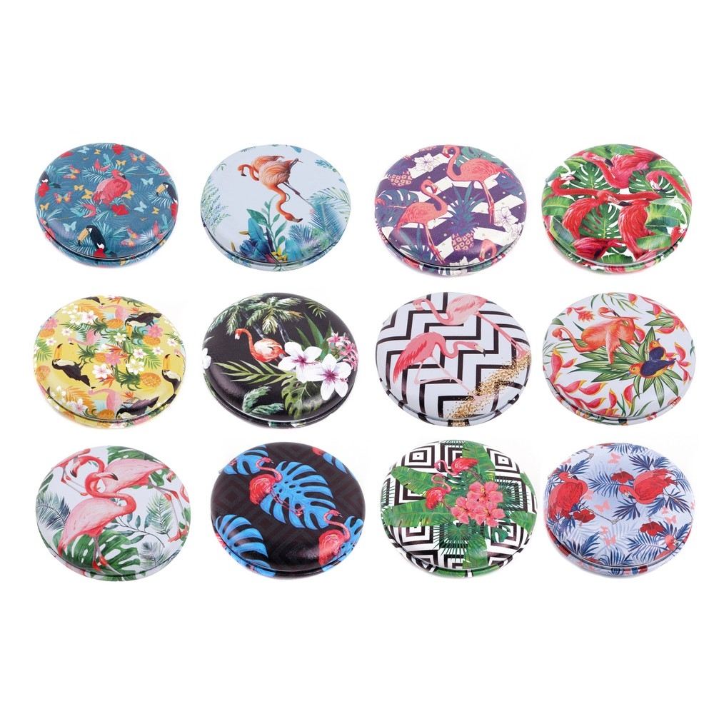 Compact mirror glass macaron style flamingo parade