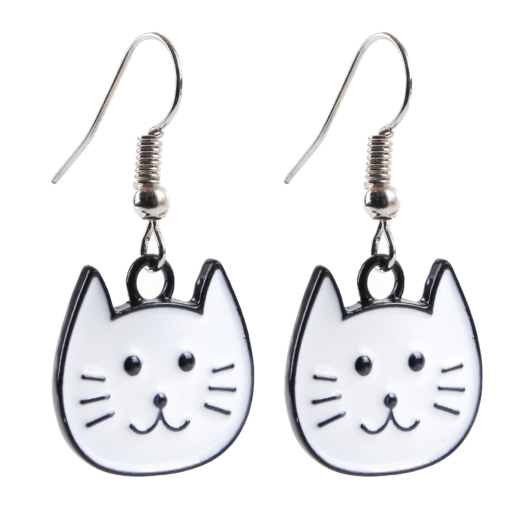 Drop earring cartoon cat white