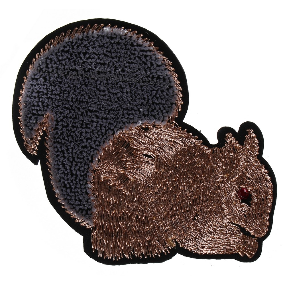 Brooch cotton embroide squirrel red