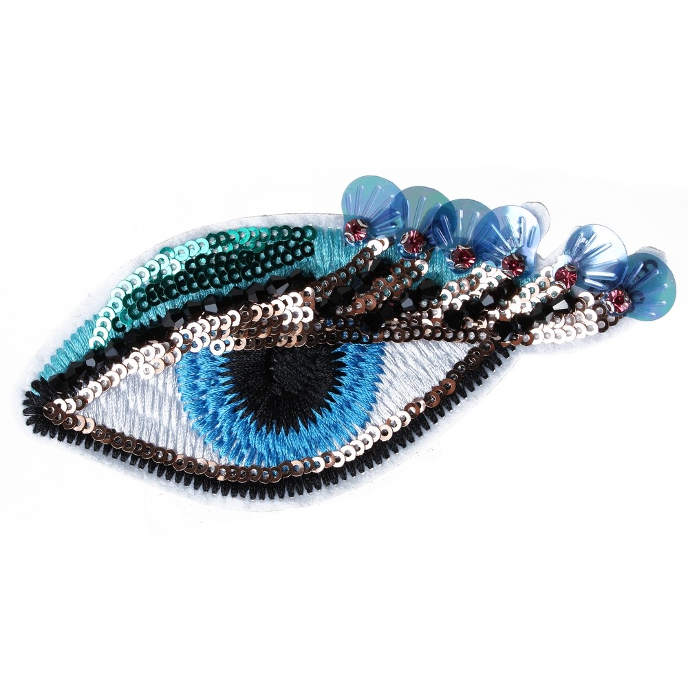 Brooch cotton embroidered sequin eye blue