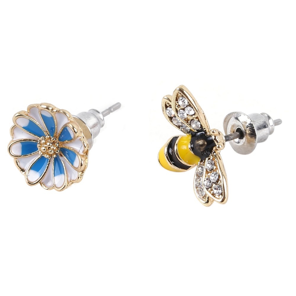 Stud earring bee flower perfect pair multicoloured
