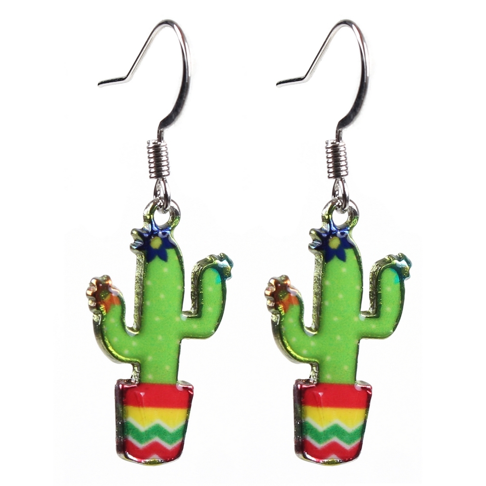 Drop earring acrylic cactus light green