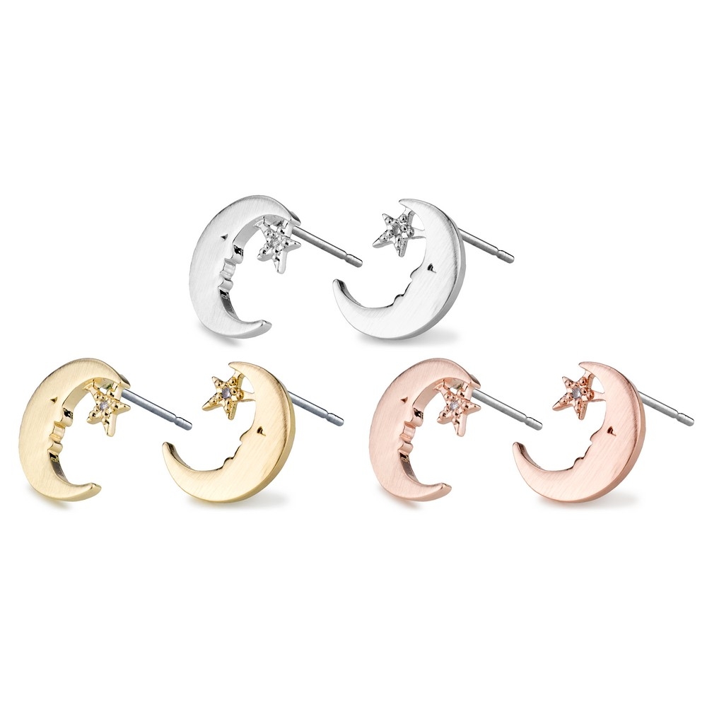 Stud earring crystal glass star & moon silver & gold