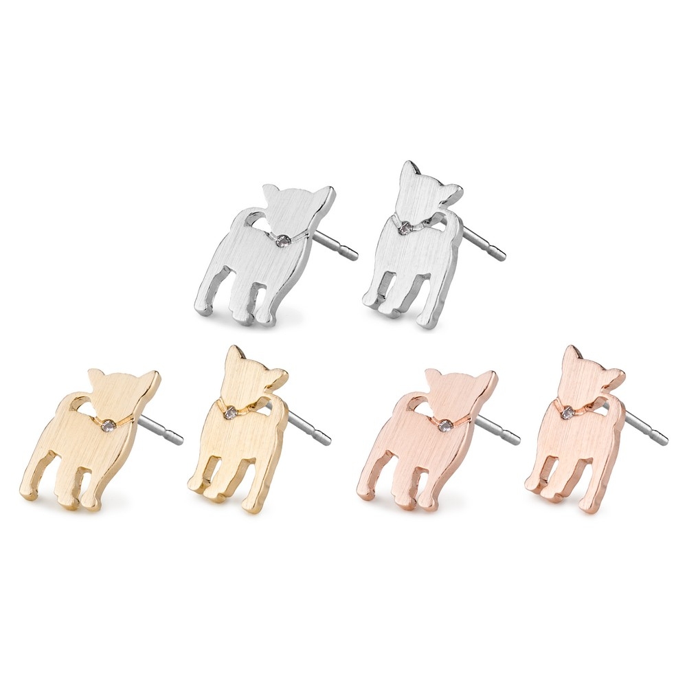 Stud earring crystal glass tin alloy dog with crystal collar