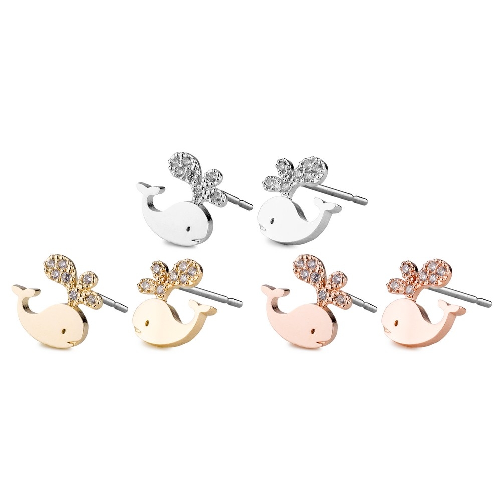 Stud earring crystal glass kawaii whale