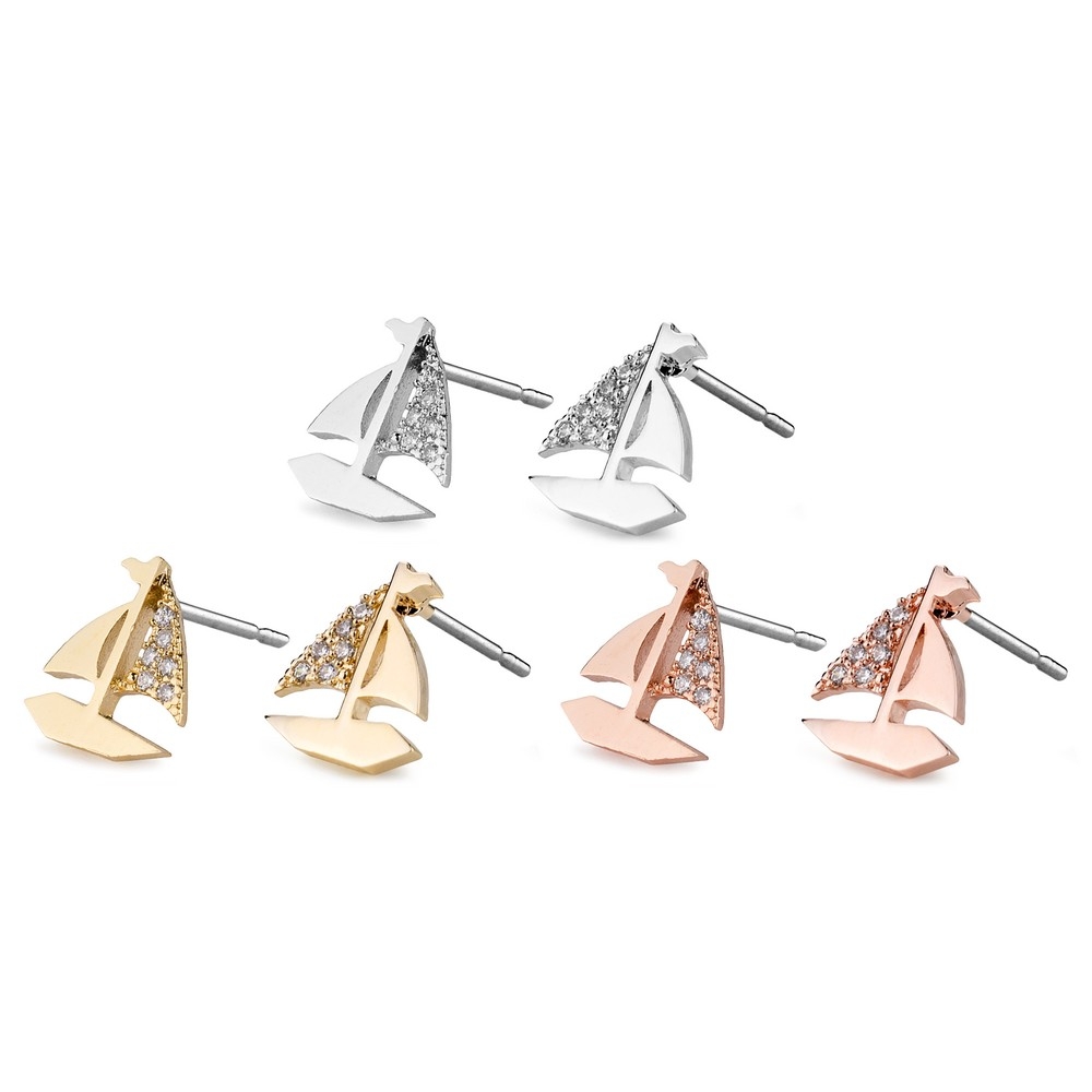 Stud earring crystal glass sailboat multicoloured
