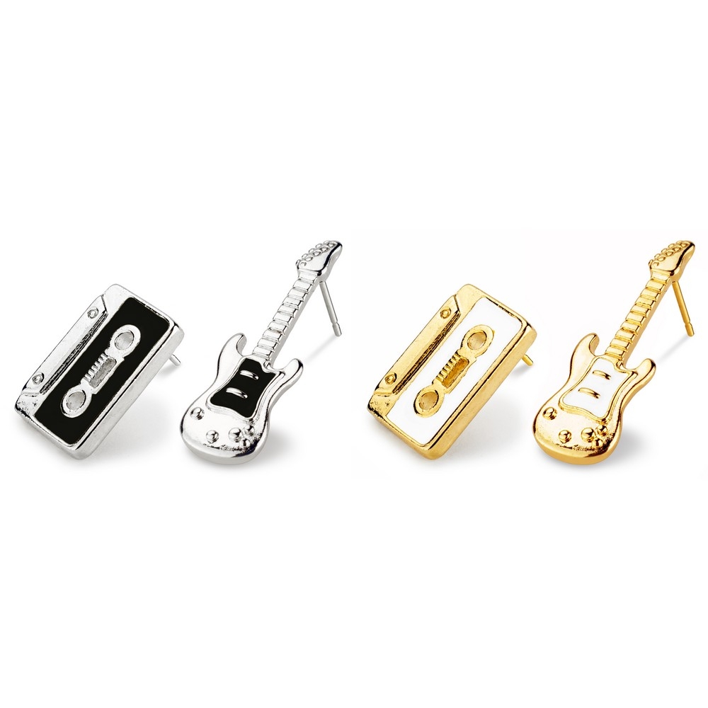 Stud earring enamel guitar & cassette assorted colours