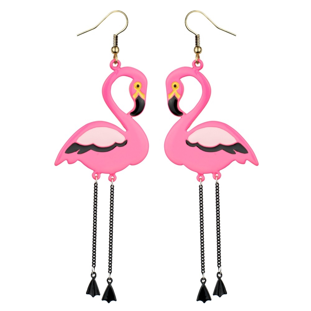 Drop earring large flamingo with chain legs