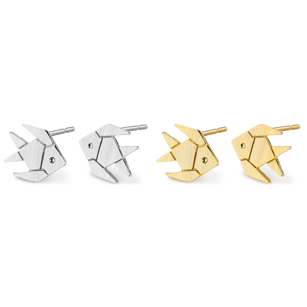 Stud earring matte origami fish